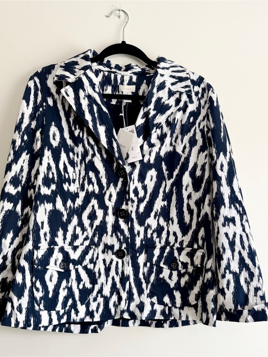 Chico's Jackets & Blazers - NWT Chico’s Eileen Ikat Blazer Midnight Navy White Size 2 (12-14)